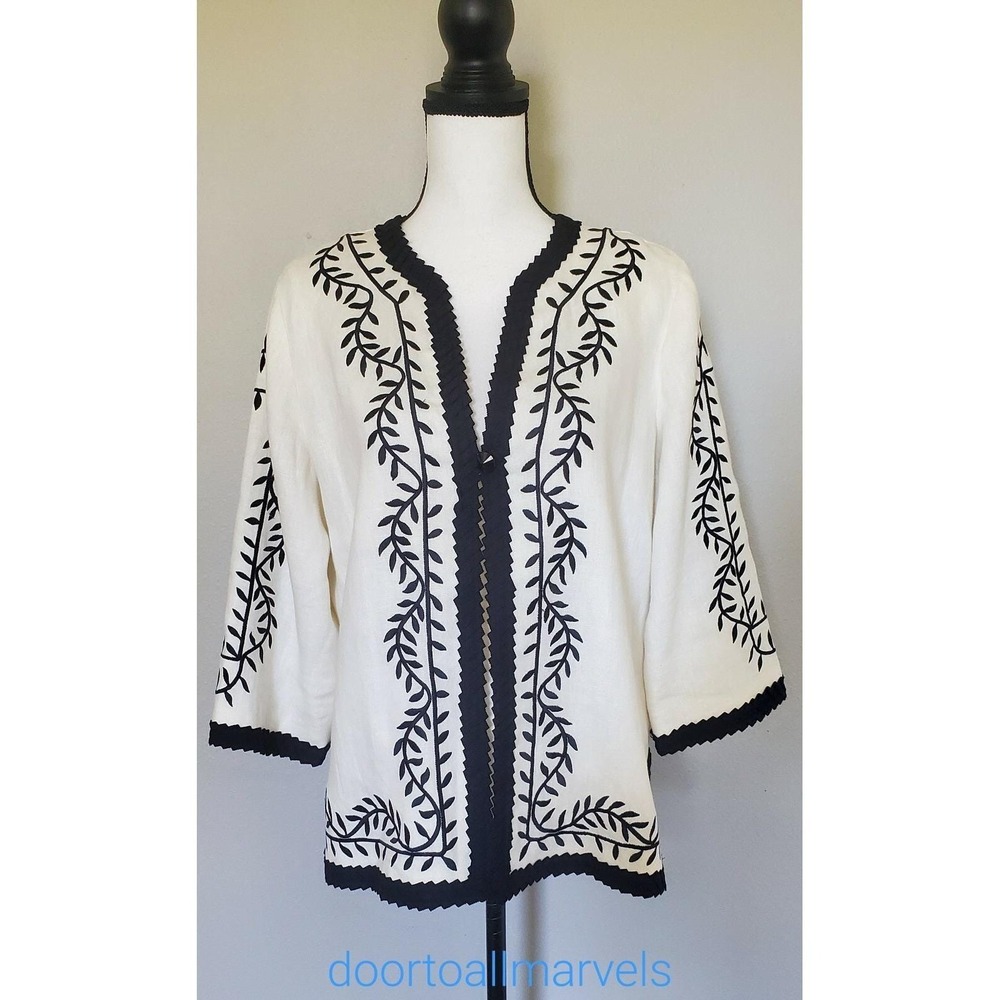 Linea Linen Jacket Cardigan Bohemian Nature Inspired Artisanal Coastal sz Medium